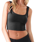 CHYRII Womens Summer Square Neck Going Out Tops Ribbed Basic Tank Crop Workout Tops Black M