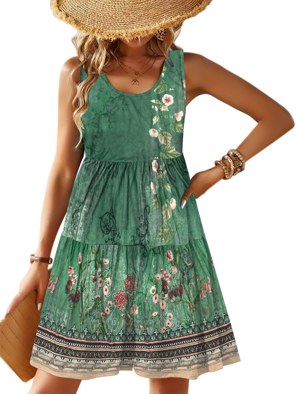 Zeagoo Womens Summer Dresses Casual Sleeveless Boho Beach Dress Scoop Neck Midi Floral Sundress with Pocket