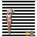 Waterproof Sandproof Beach Blanket 78×86 Large Outdoor Picnic Blanket for 4 Adults Compact Beach Mat Sand Free for Travel Camping Beach Accessories Essentials for Vacation-Black & White Stripe