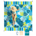 WERNNSAI Beach Blanket Waterproof Sandproof - Extra Large Beach Mat 79" x 83" Sand Free with 4 Stakes Pockets Quick Dry Lightweight Blue Plant Pattern Picnic Mat for Beach Party Camping