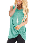 Womens Summer Tank Tops Twist Knot Tops for Women Solid Color Casual Flowy Summer Sleeveless Green Large