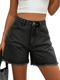 MakeMeChic Womens High Waist Jean Shorts Casual Raw Hem Straight Leg Summer Denim Shorts Black X-Small