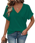 Womens Summer Tops Short Sleeve V Neck Tshirts Business Casual Outfits for Women Green XXL