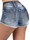 Flamingals Womens Ripped Stretchy Jean Shorts Mid Rise Skinny Denim Shorts Distressed Frayed Raw Hem Casual Summer Shorts Sapphire Blue L