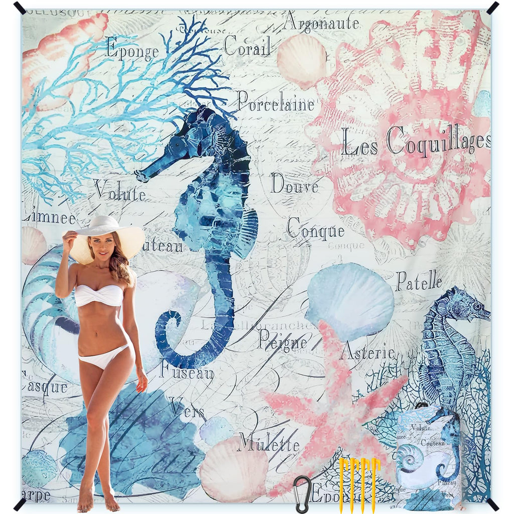 HIHOHO Beach Blanket Sandproof Beach Mat Waterproof Quick Drying Lightweight Outdoor Aztec Picnic Mat 79" X 83" for 2-4 Adults with Pocket for Travel Camping Hiking