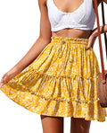 NASHALYLY Womens Summer Boho Floral Print Mini Skirt High Waist Drawstring Tiered Skirts(Flower-4S)