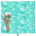 WEKAPO Beach Blanket Waterproof Sandproof Oversized Extra Large Sand Free Beach Mat with Stakes Storage Bag - Essentials for Outdoor Beach Picnic (Turquoise Ocean Waves 11 X 9 FT (1~10 Person))