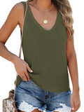 Tutorutor Womens Summer Sleeveless V Neck Sweater Vest Fall Knitted Loose Cami Tank Tops Army Green