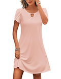 HOTOUCH Womens Pink Dress Casual Beach Dress with Pockets Summer Sun Dresses Women Tshirt Dress Short Sleeve Shift Dresses Pink Medium