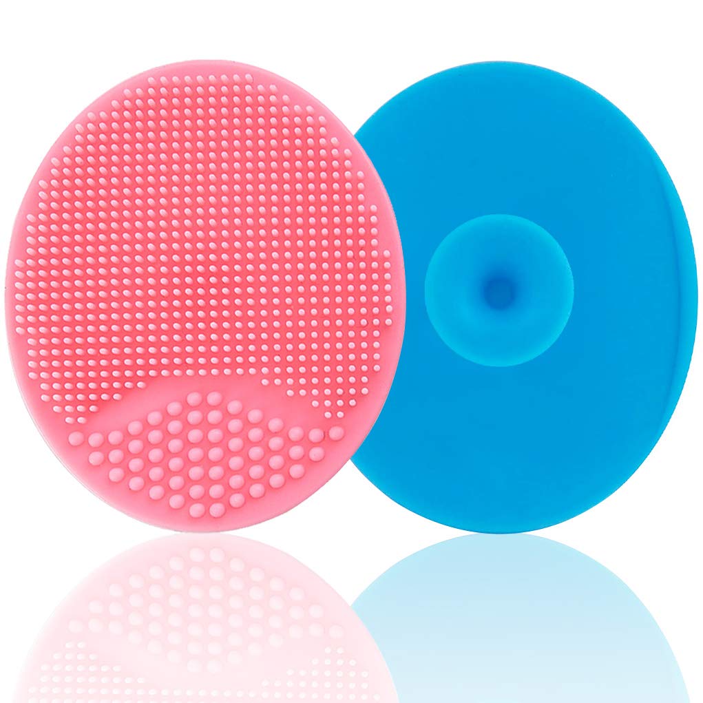 Baby Bath Brush Baby Cradle Cap Brush Silicone Massage Brush Silicone Scrubbers Exfoliator Brush Baby Skin Scrubbers for Dry Skin and Cradle Cap (Large-Blue & Pink)