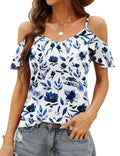 Blingfit Womens Summer Cold Shoulder T-Shirt Casual Short Sleeve V Neck Blouse Top