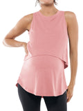 Tankaneo Womens Summer Maternity Nursing Tank Tops Sleeveless Double Layer Breastfeeding Shirt Pregnancy Clothes Pink