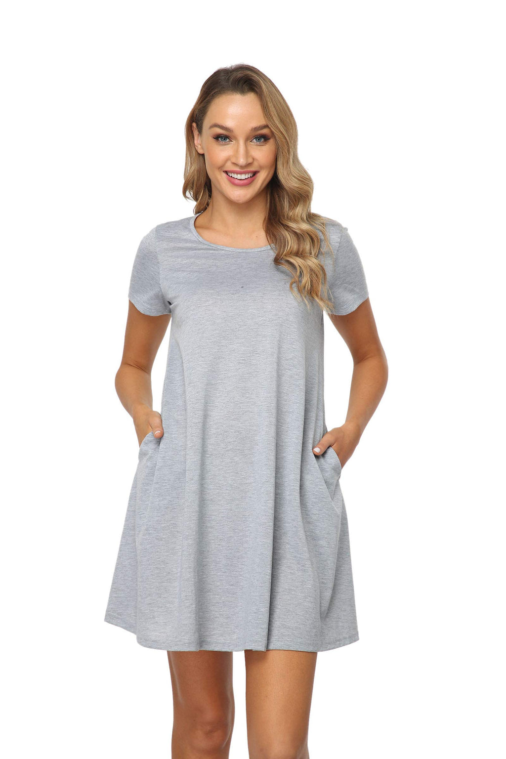 Qurvoo Womens Summer Casual Dress Floral T-Shirt Short Sleeve Swing Dress with Pockets