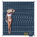 Beach Blanket Waterproof Sandproof Large Beach Picnic Blankets Foldable Sand Free Beach Mat Windproof w/Stakes and Corner Pocket for Outdoor Travel Camping Hiking Beach Essentials-Navy Geometry